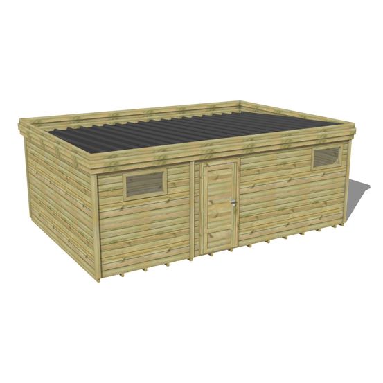 Abri de jardin bois pin traité autoclave 27mm - 6,395x4,34m / 28m2 - bac acier - plancher bois