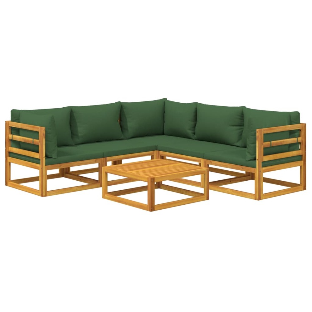 Salon de jardin meuble d'extérieur ensemble de mobilier 6 pièces avec coussins vert bois massif