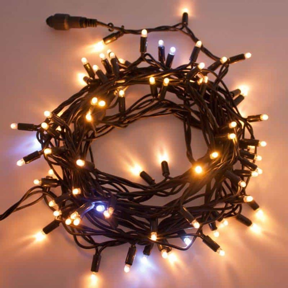 Guirlande lumineuse ip67 20m 200 maxiled blanc chaud blanc froid scintillant câble vert 230v professionnelle lotti