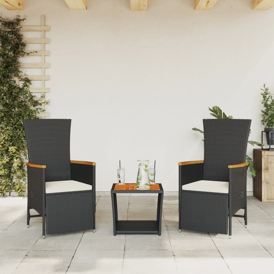 Ensemble à manger de jardin avec coussins 3 pcs noir