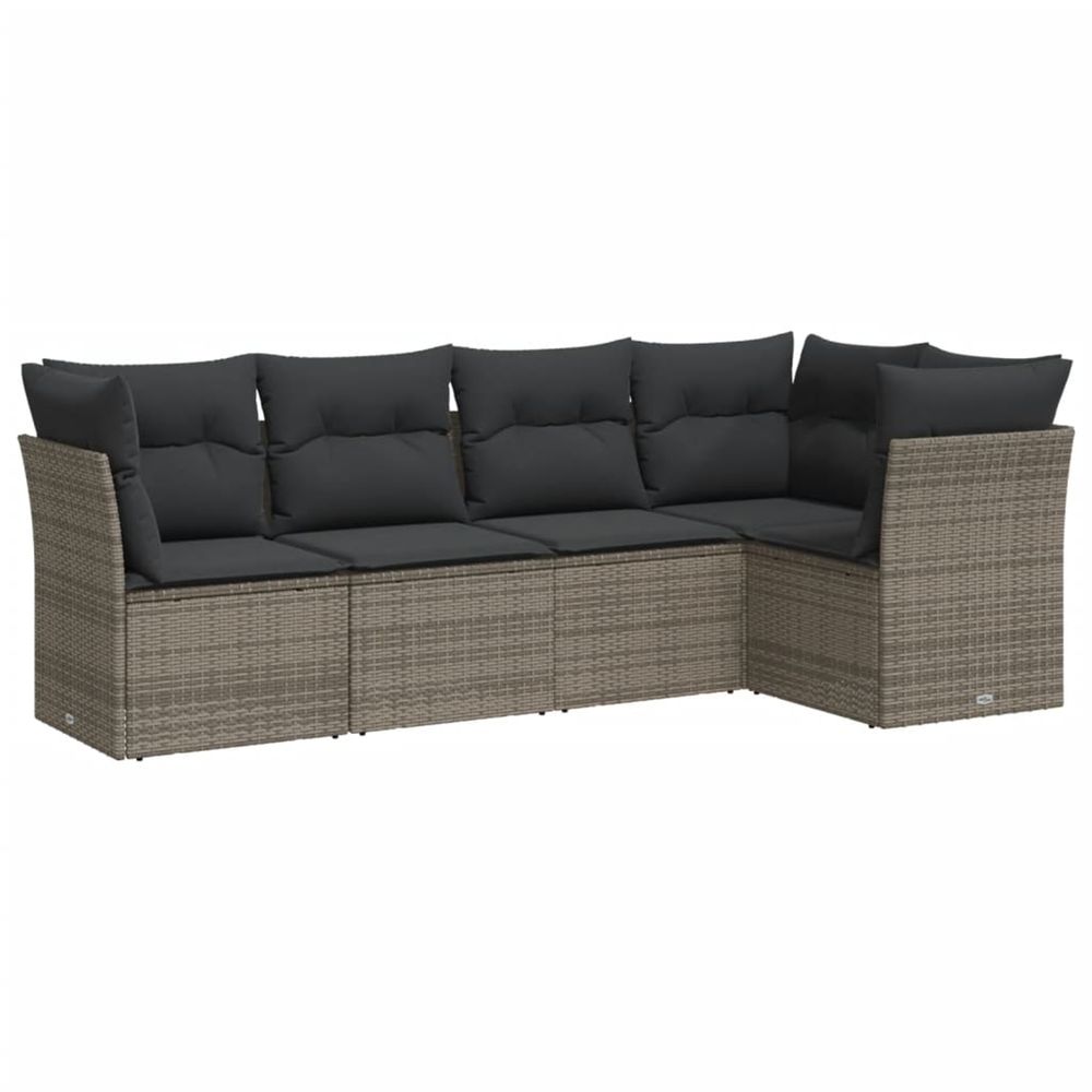 Salon de jardin 5 pcs avec coussins gris résine tressée