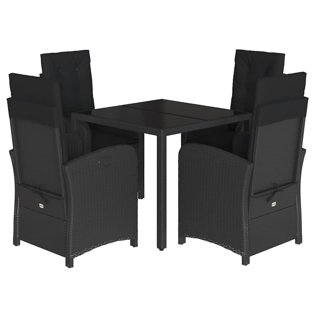 Ensemble à manger de jardin coussins 5pcs noir résine tressée