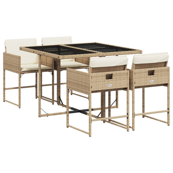 Ensemble à manger de jardin avec coussins 5pcs beige poly rotin