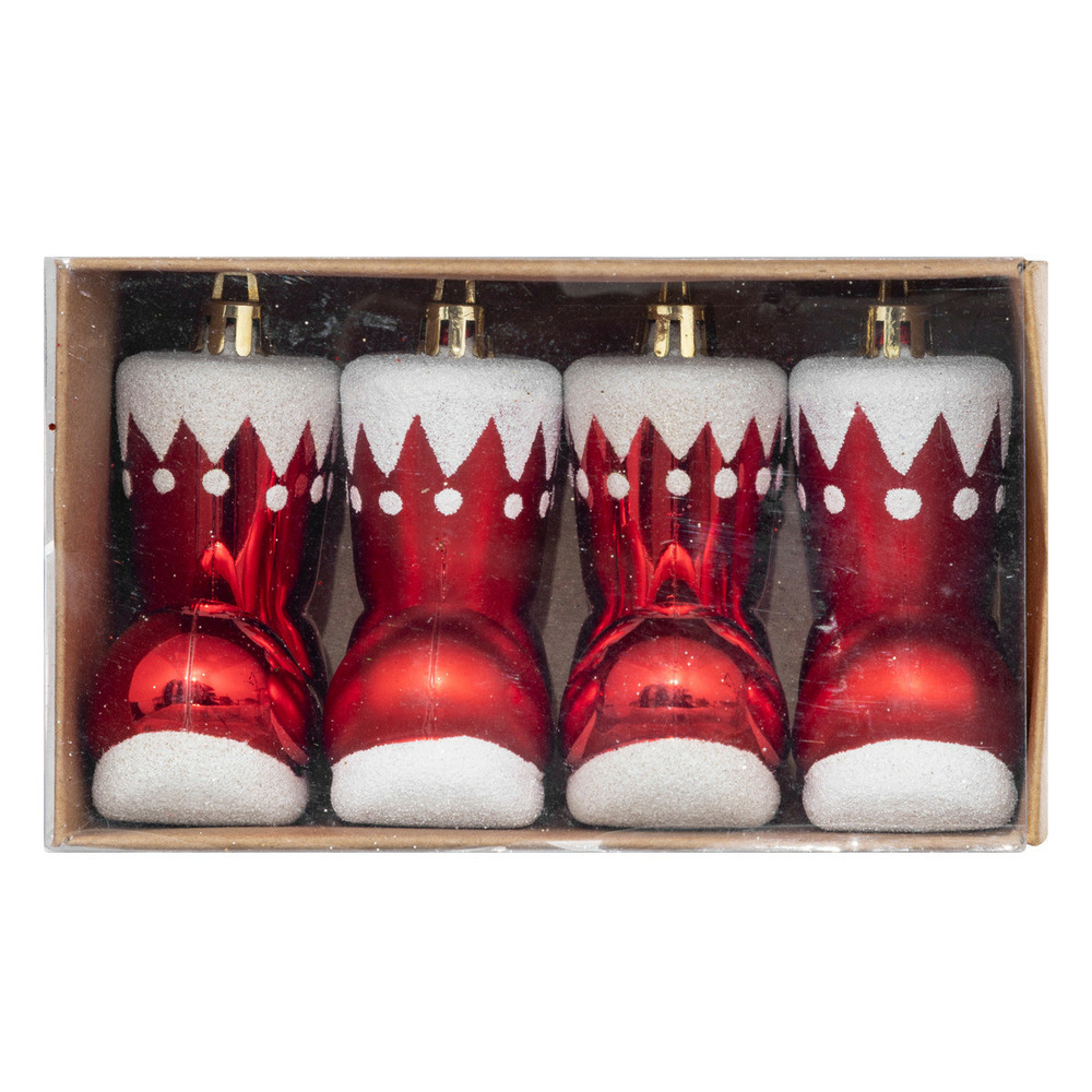 Déco de sapin lot de 4 bottes de père noël rouge et blanc