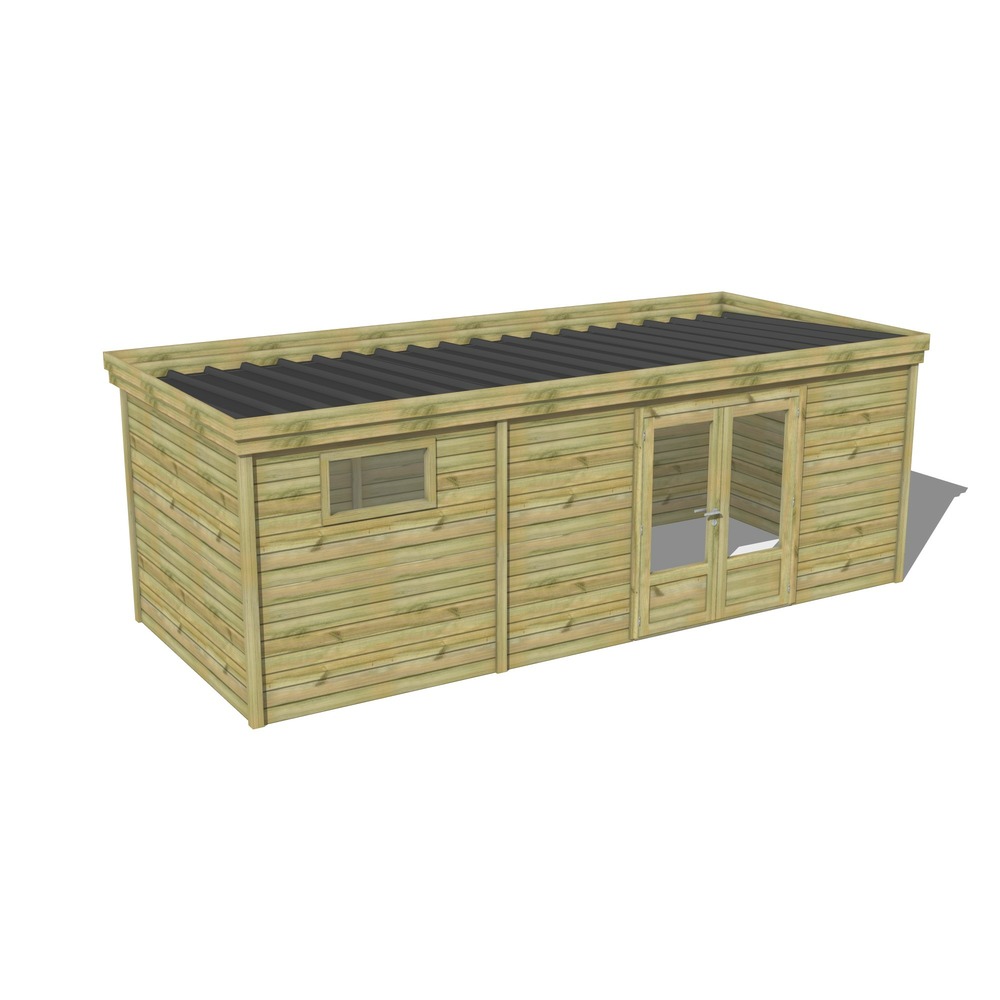 Abri de jardin bois pin traité autoclave 27mm - 6,89x2,64m / 18m2 - bac acier - abri français