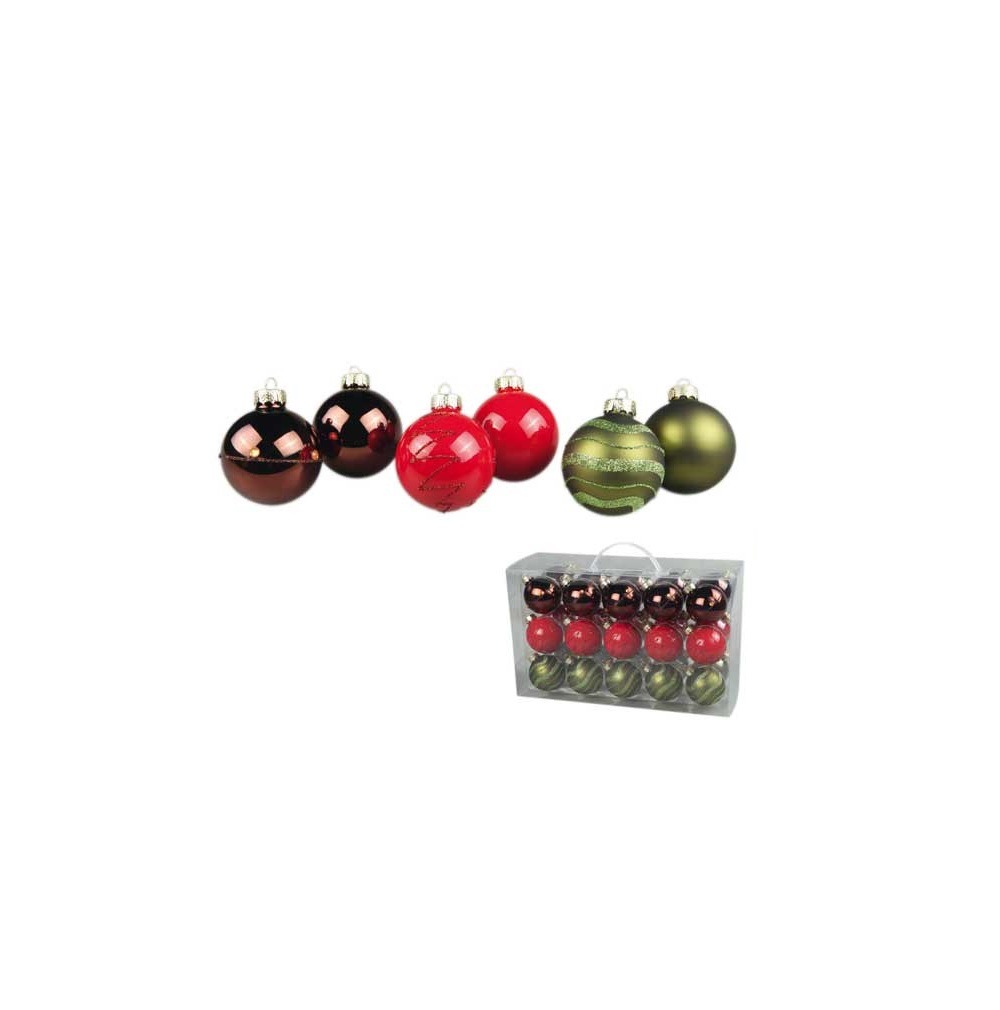 Set de 30 boules vert rouge choco noel