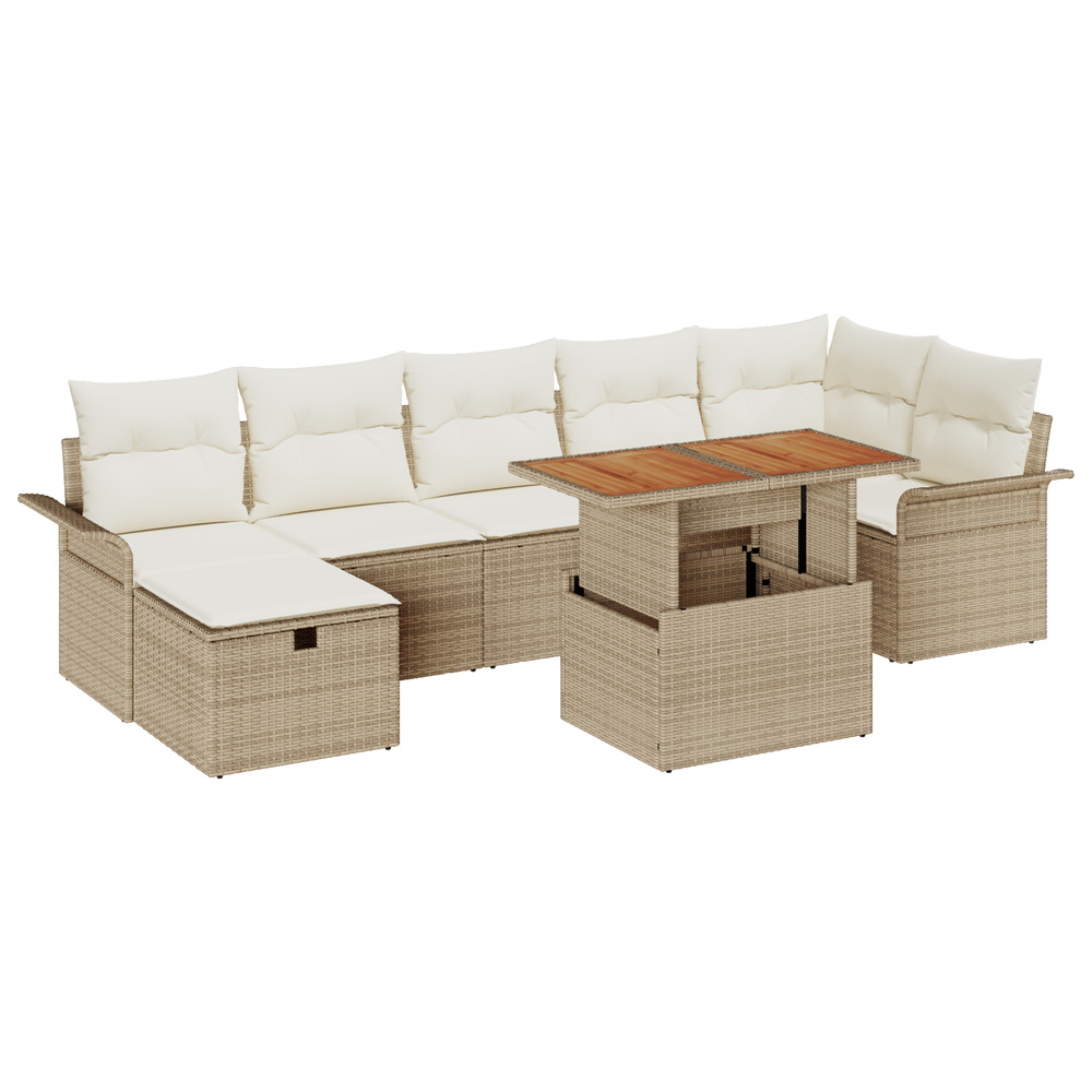 Ensemble de canapé de jardin 8 pièces avec coussins beige en poly rotin