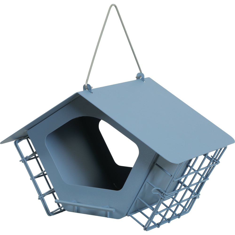Mangeoire cabane duo xl bleu pour graines et bloc de graisse pour oiseaux