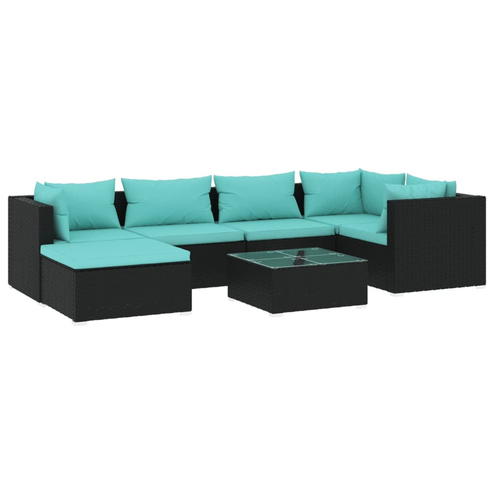 Salon de jardin 7 pcs avec coussins résine tressée noir