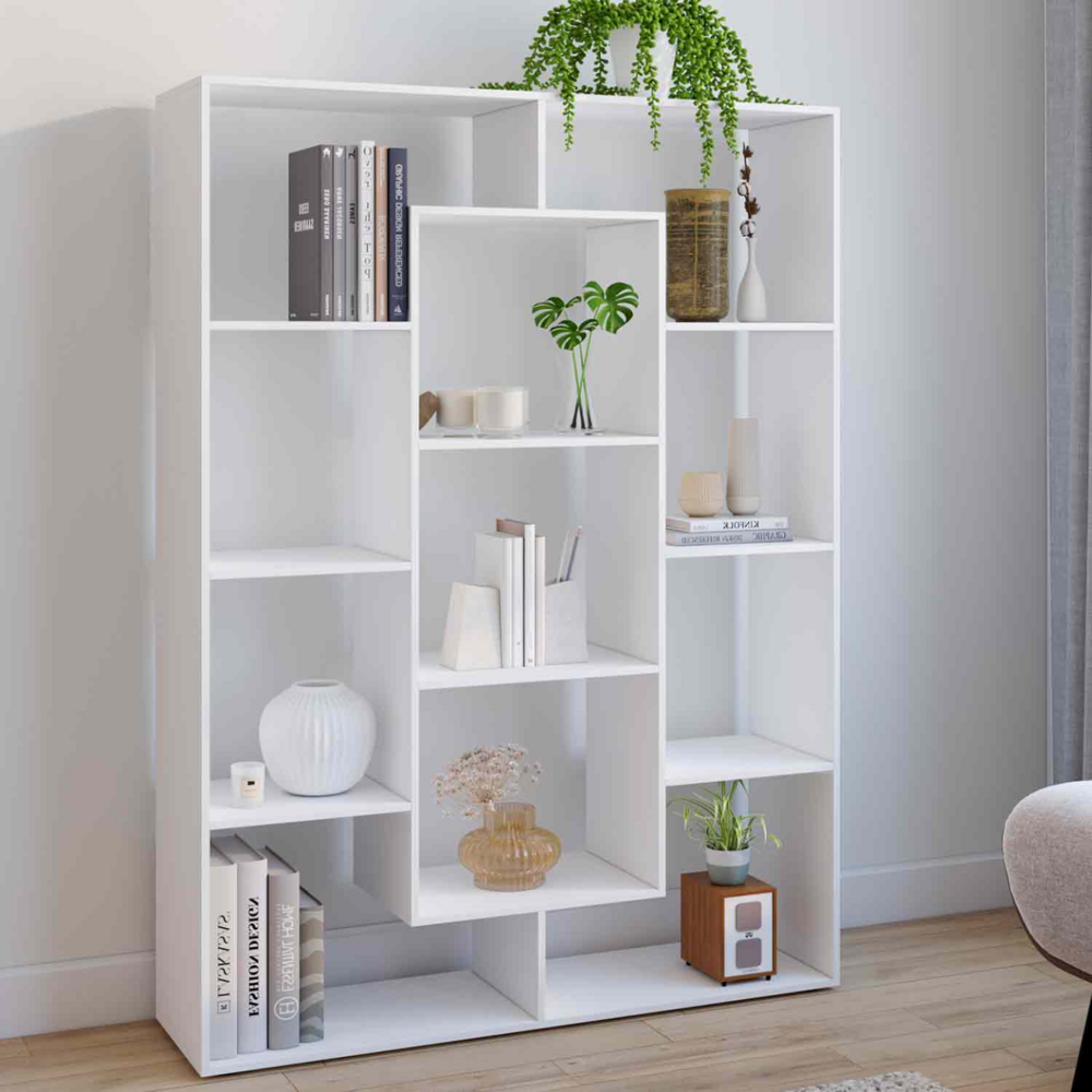 Etagère bibliothèque colette avec 11 compartiments blanc 143 cm