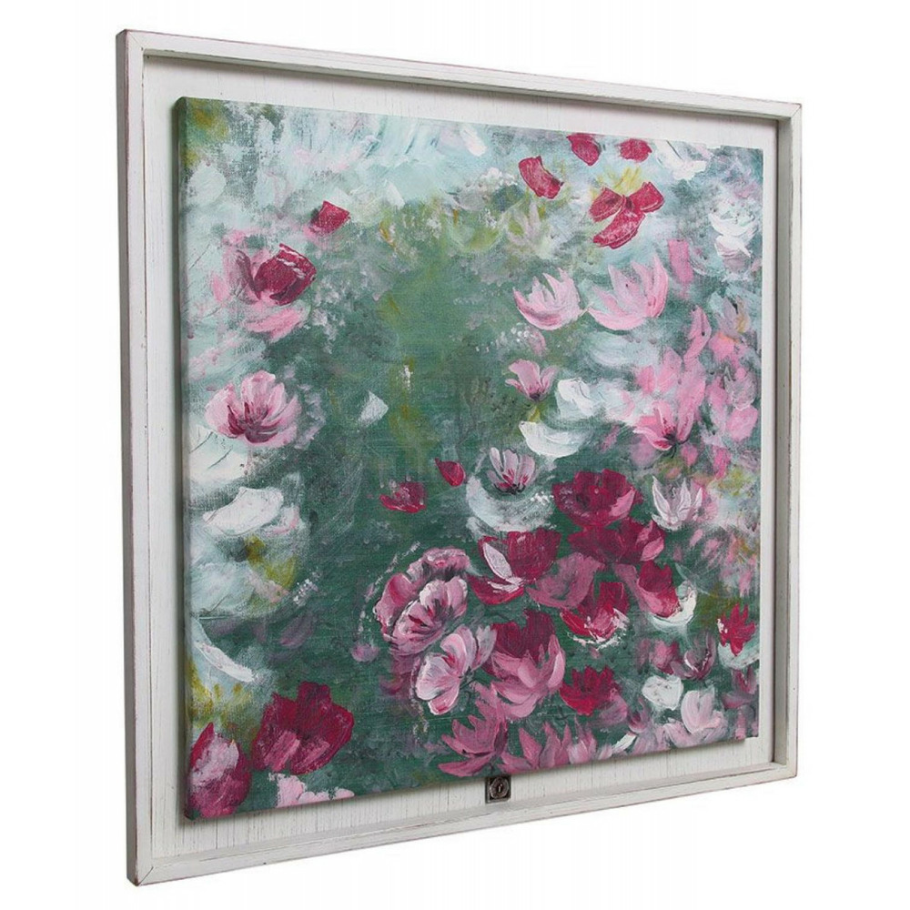 Tableau peinture à l'huile motif fleurs bois blanc - charme interior's