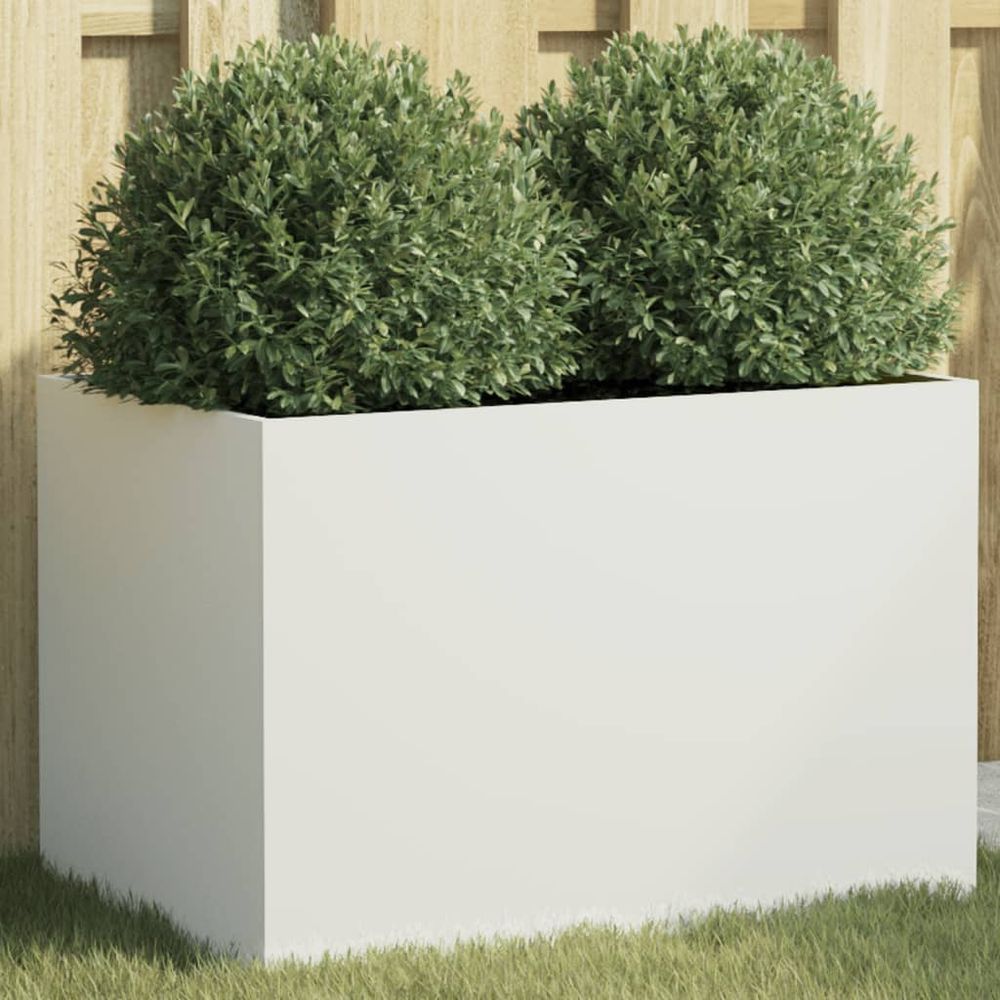 Bac à fleurs carré en acier pour terrasse 62x40x39 cm blanc