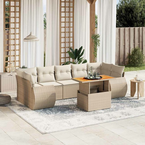 Salon de jardin avec coussins 8 pcs beige résine tressée