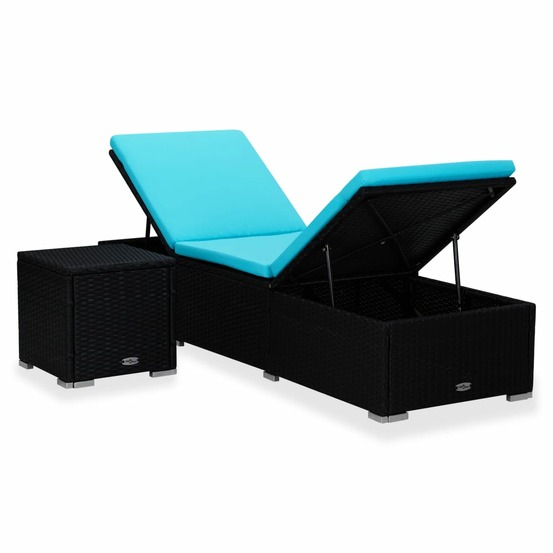 Chaise longue avec coussin et table à thé résine tressée bleu