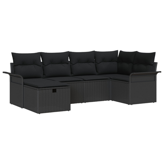 Ensemble de canapé de jardin de 6 pièces avec coussins noir poly rotin