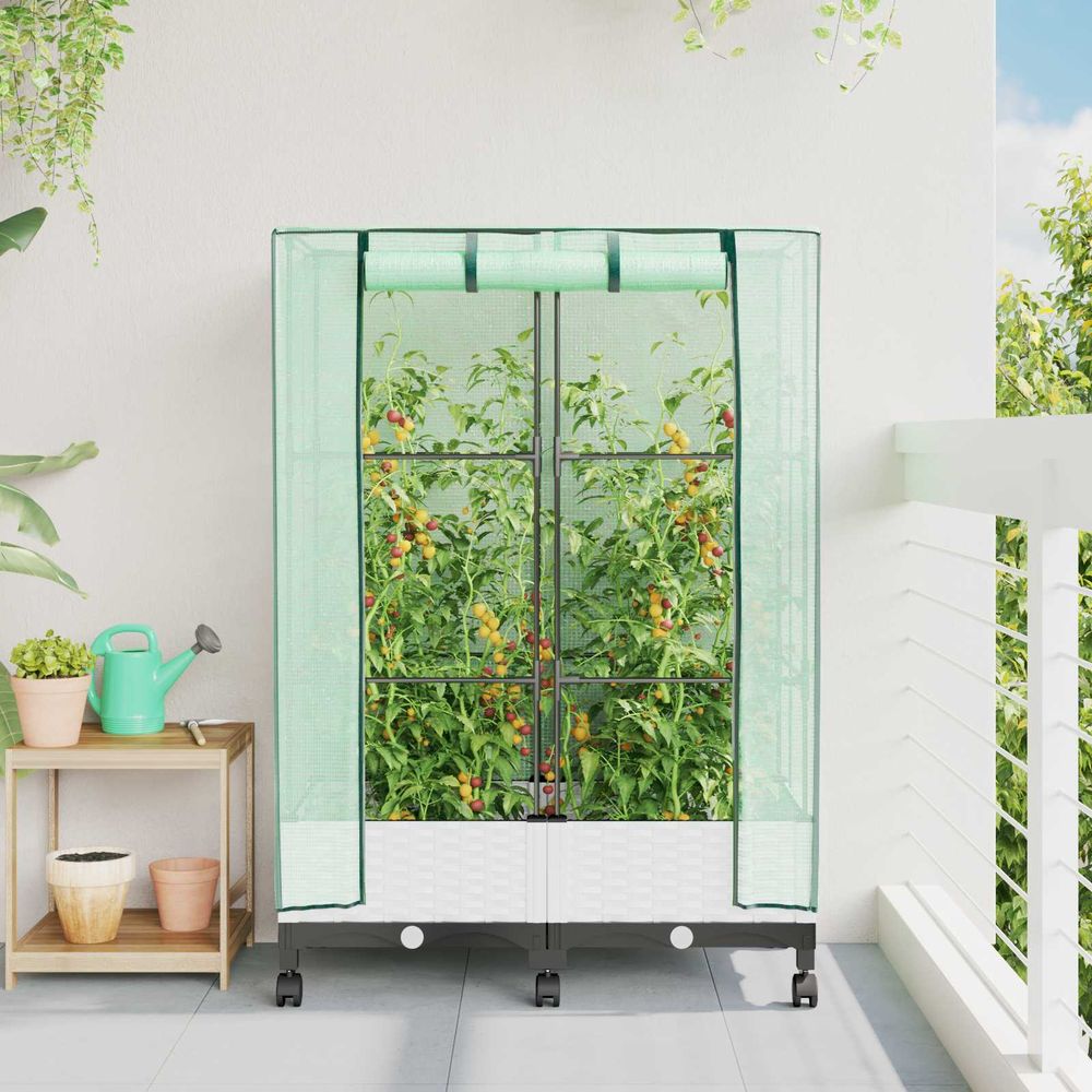Jardinière avec serre pp jardin terrasse culture 80x40cm blanc