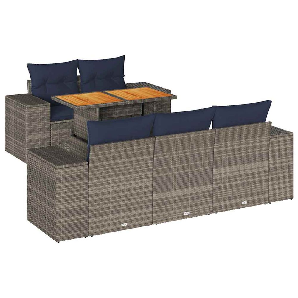 Salon de jardin 6 pcs avec coussins gris résine tressée
