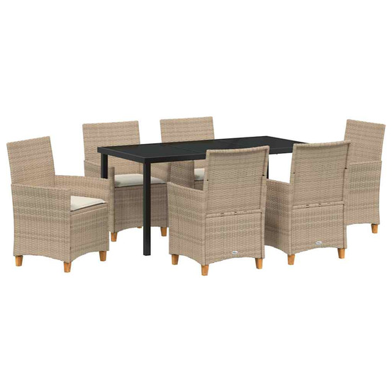Ensemble de salle à manger pour jardin 7 pcs beige polyrotin