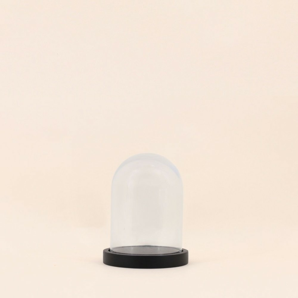 Cloche bougie en verre et bois 17x14cm