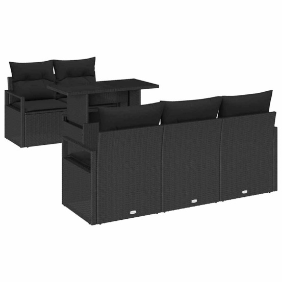 Ensemble de canapés avec coussin 6 pcs noir polyrotin