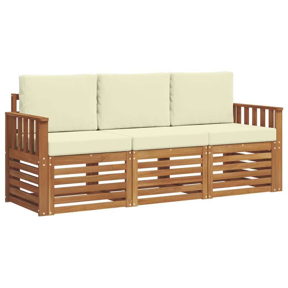 Ensembles de canapés 3 pc naturel et crème bois d'acacia massif