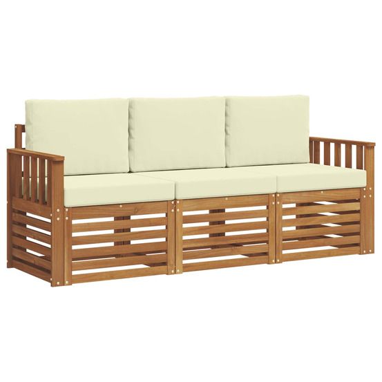 Ensembles de canapés 3 pc naturel et crème bois d'acacia massif