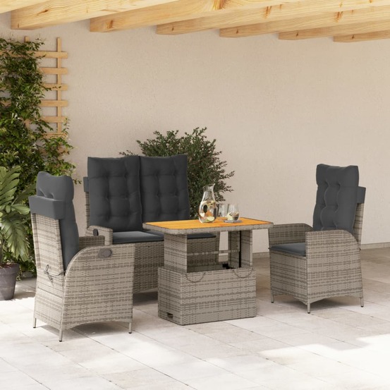 Ensemble à manger jardin 4pcs et coussins gris résine tressée