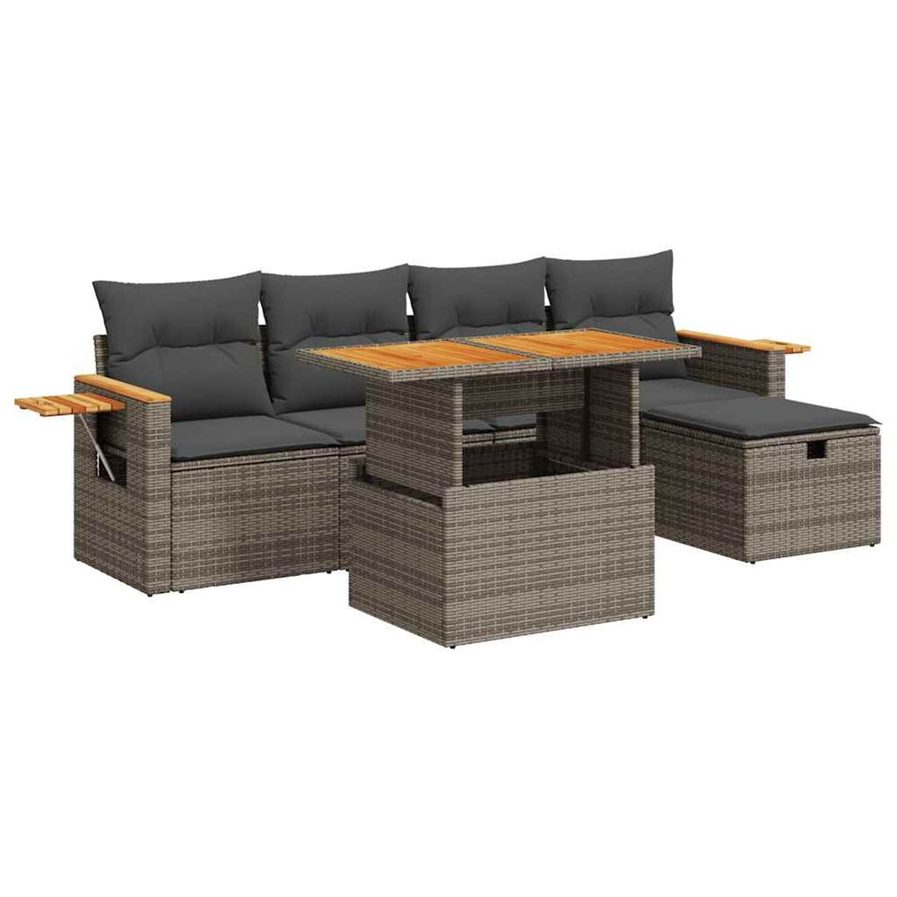 Salon de jardin 6 pcs avec coussins gris résine tressée