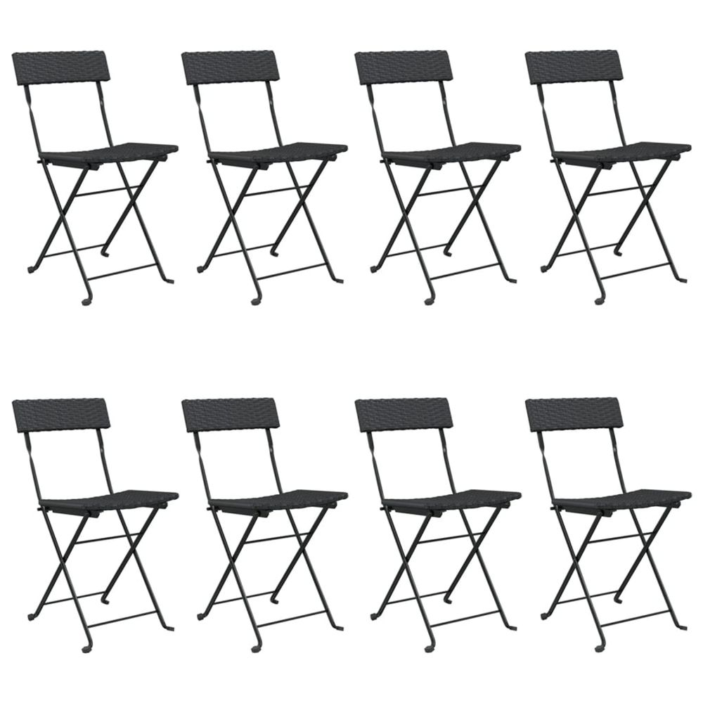 Chaises pliantes 8 pièces en polyrotin noir et acier