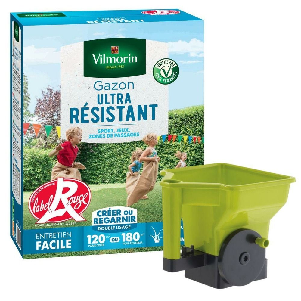 Gazon ultra résistant - label rouge - 3 kg + semoir à main gazon/engrais