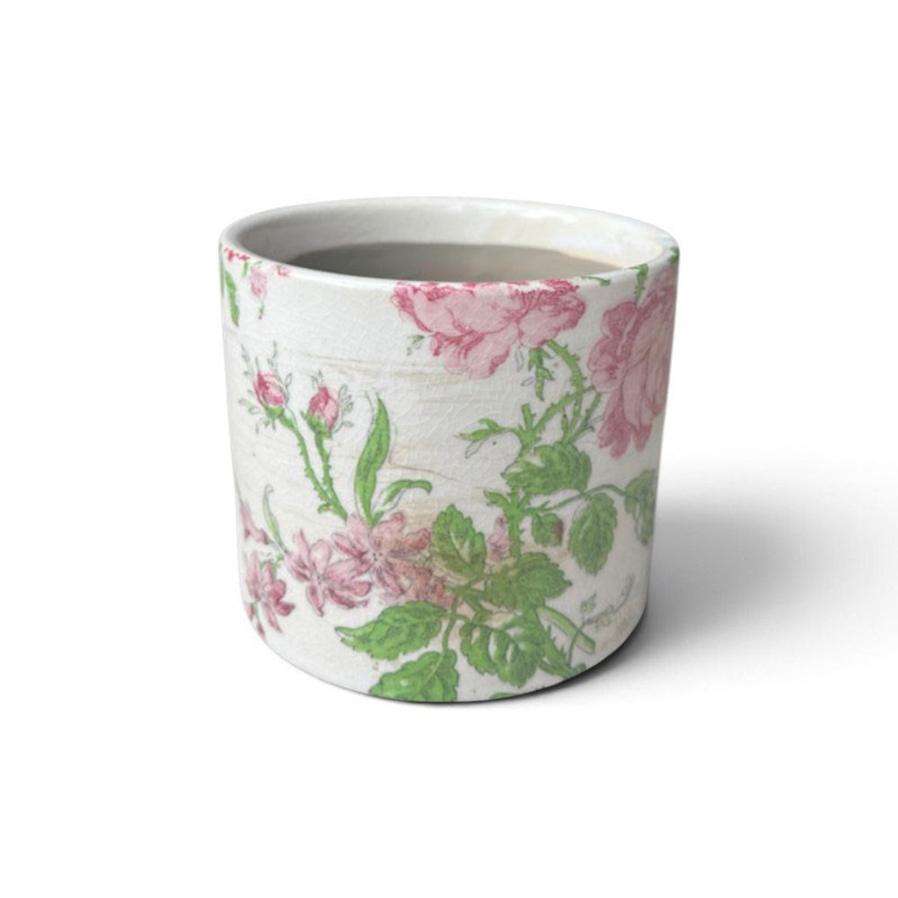 Pot de fleurs rose céramique beige 11x11x9cm