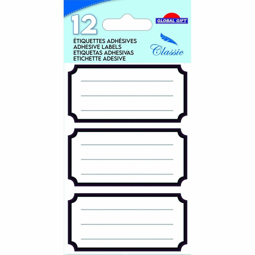 12 étiquettes adhésives scolaires - rectangle vintage noir