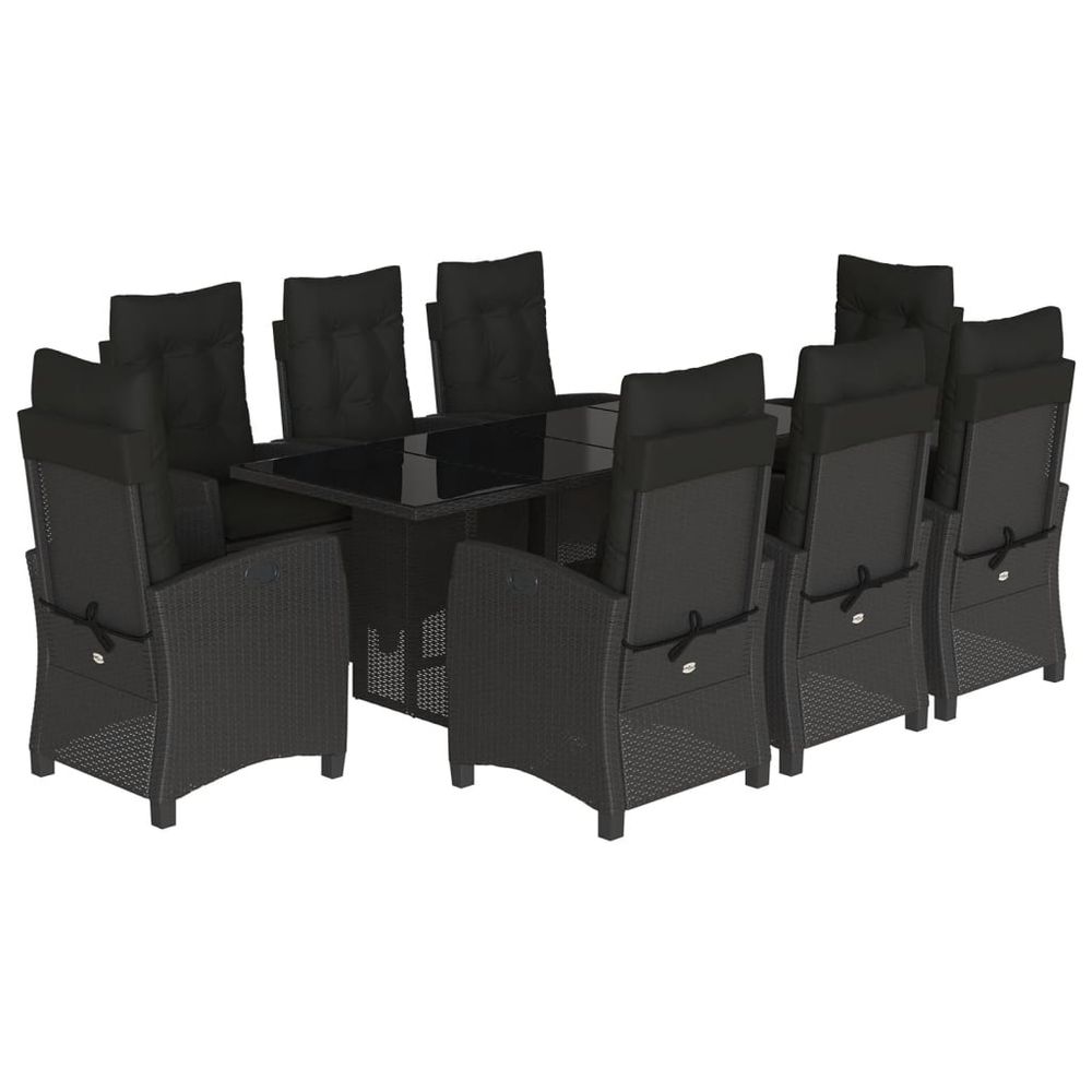 Ensemble à manger de jardin 9pcs coussins noir résine tressée