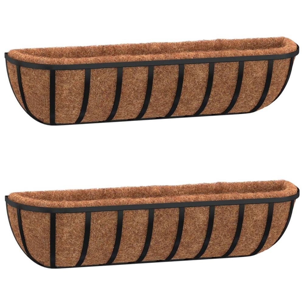 Jardinière d'extérieurs murales 2 pcs en coco noir 91x20x23 cm acier