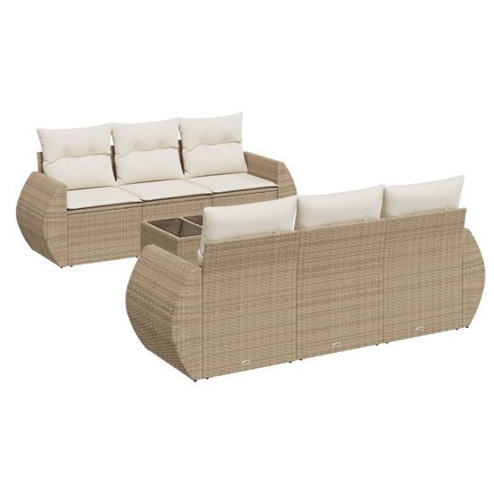 Salon de jardin avec coussins 7 pcs beige résine tressée