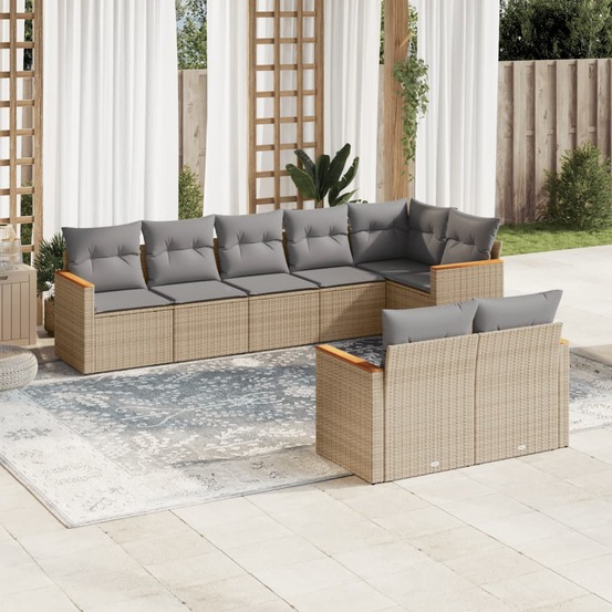 Salon de jardin avec coussins 8 pcs beige résine tressée