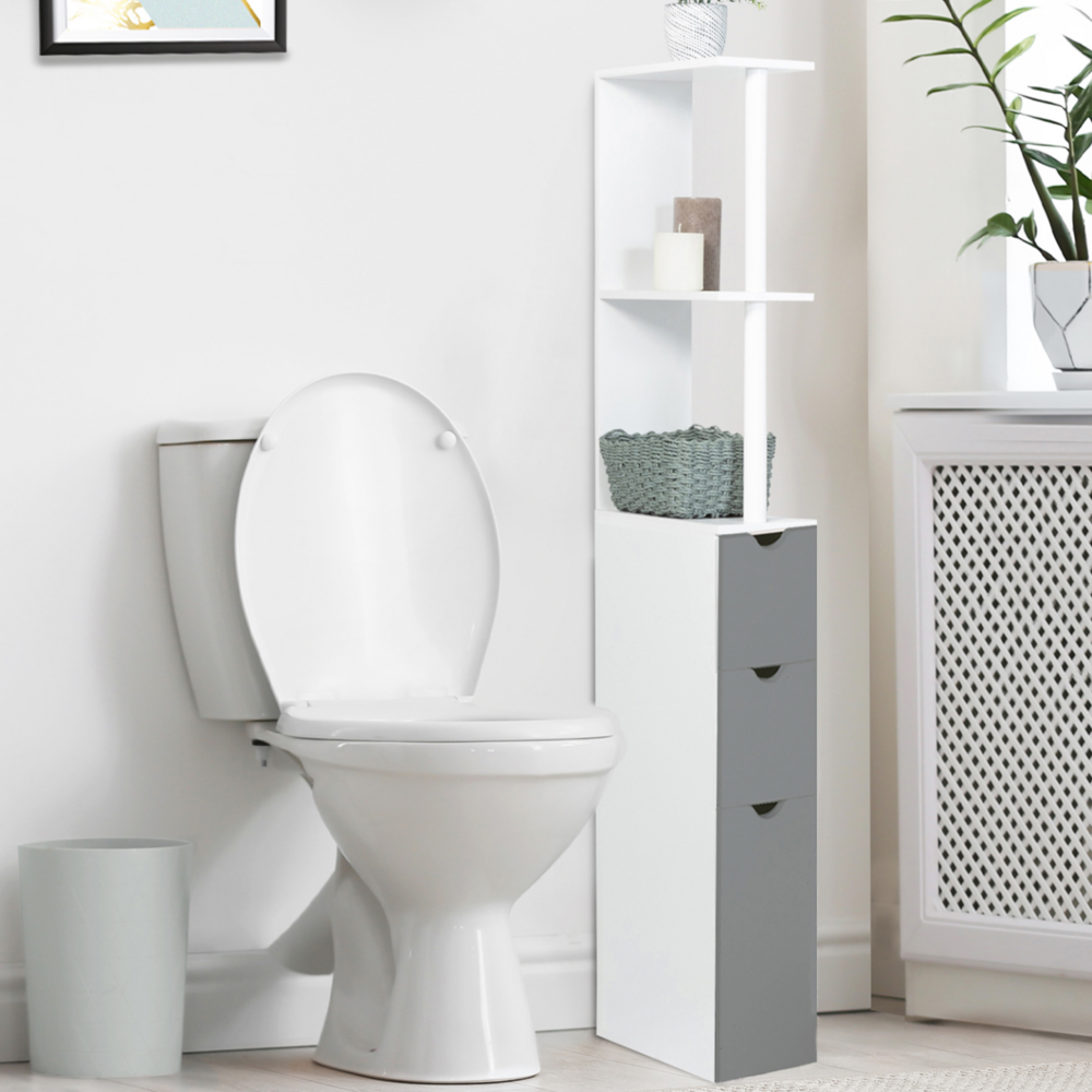 Meuble wc étagère willy bois 3 portes blanc et gris