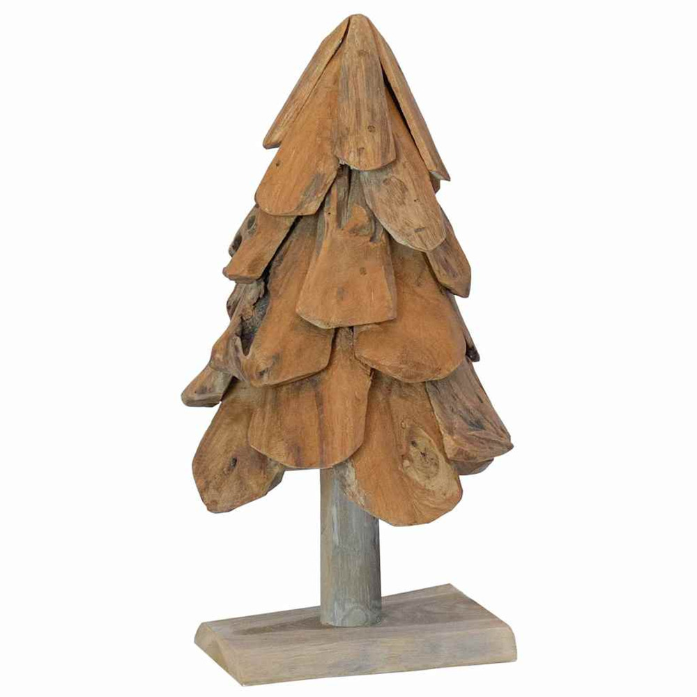 Sapin de noël avec support marron 60 cm bois de teck solide