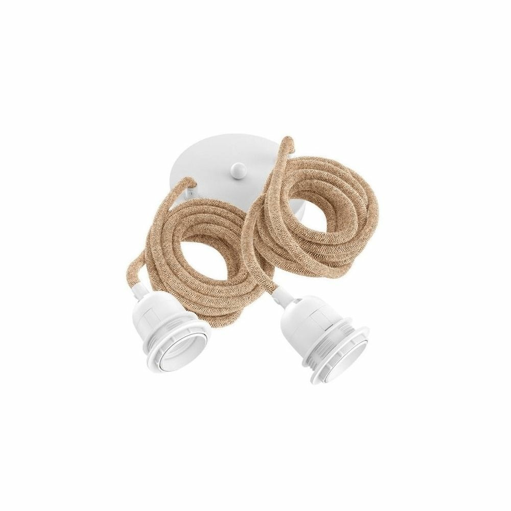 Suspension hang luminaire 2 cordes - chanvre douilles blanches