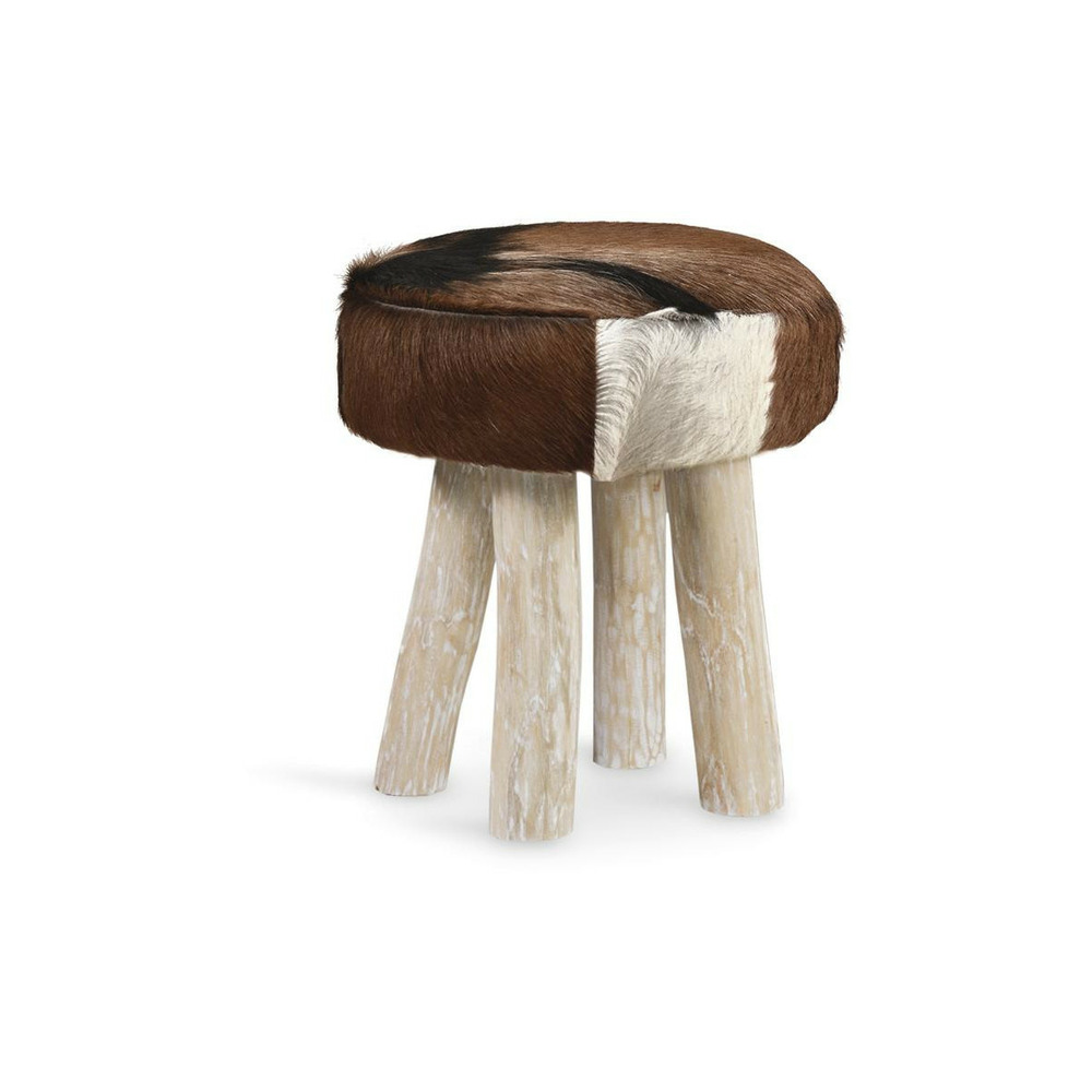 Tabouret bois cuir blanc 38x38x45cm - bois-cuir