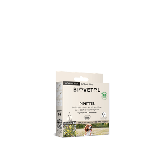 Pipettes anti puces moyen chien bio - certifié ecocert -6 pipettes* 3ml