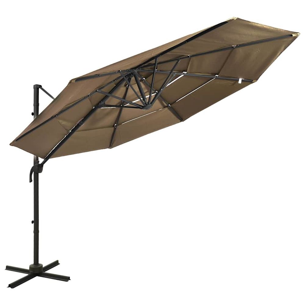 Parasol de jardin à 4 niveaux avec mât en aluminium taupe 3x3 m