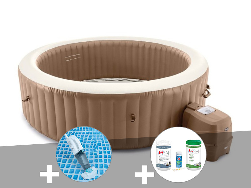 Kit spa gonflable purespa sahara rond bulles 8 places + aspirateur + kit de tra