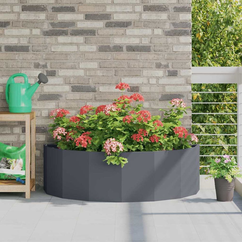 Jardinière demi-ronde acier pour jardin terrasse anthracite 120x60x35 cm