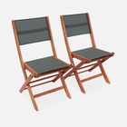 Chaises de jardin en bois et textilène - almeria savane- 2 chaises pliantes en bois d'eucalyptus  huilé et textilène