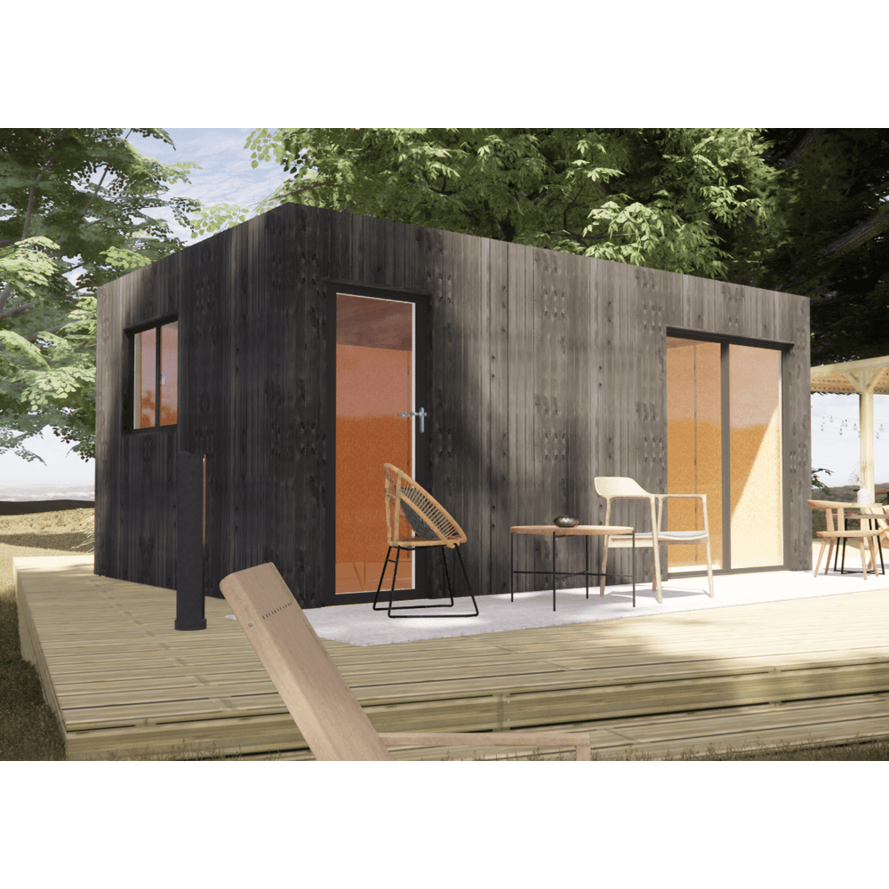 Studio de jardin re2020 en bois 5,5 x 3,5 x 2,7 m / isolation re2020 / menuiseries alu k-line