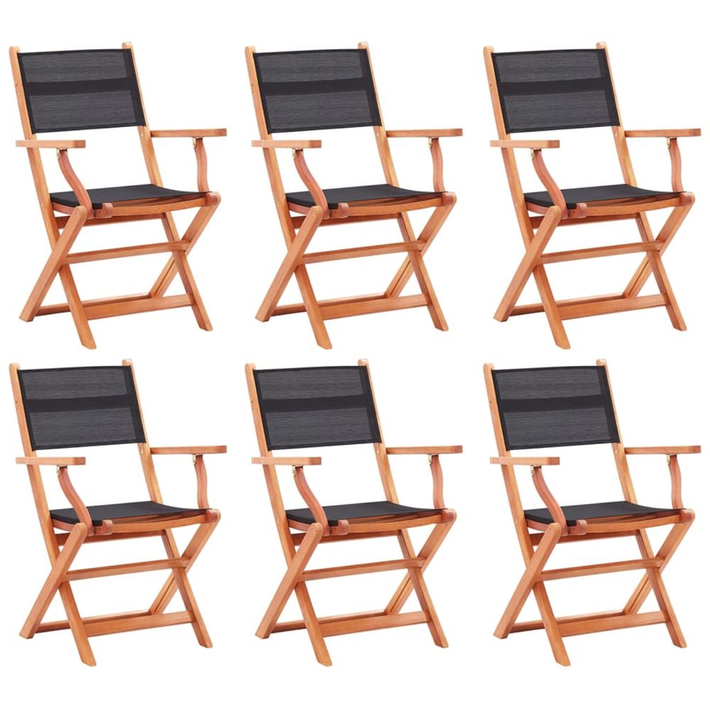 Chaises pliantes 6 pièces en bois d'eucalyptus massif noir et textile