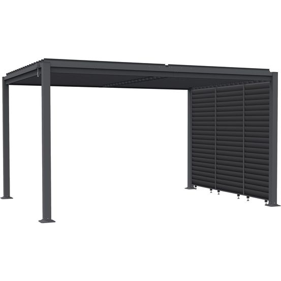 Pergola bioclimatique avec 3 persiennes en acier galvanisé