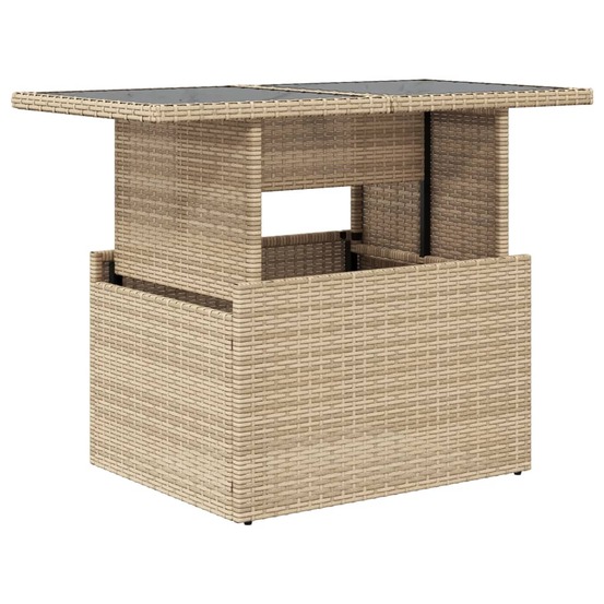 Table de jardin dessus en verre beige 100x55x73 cm poly rotin