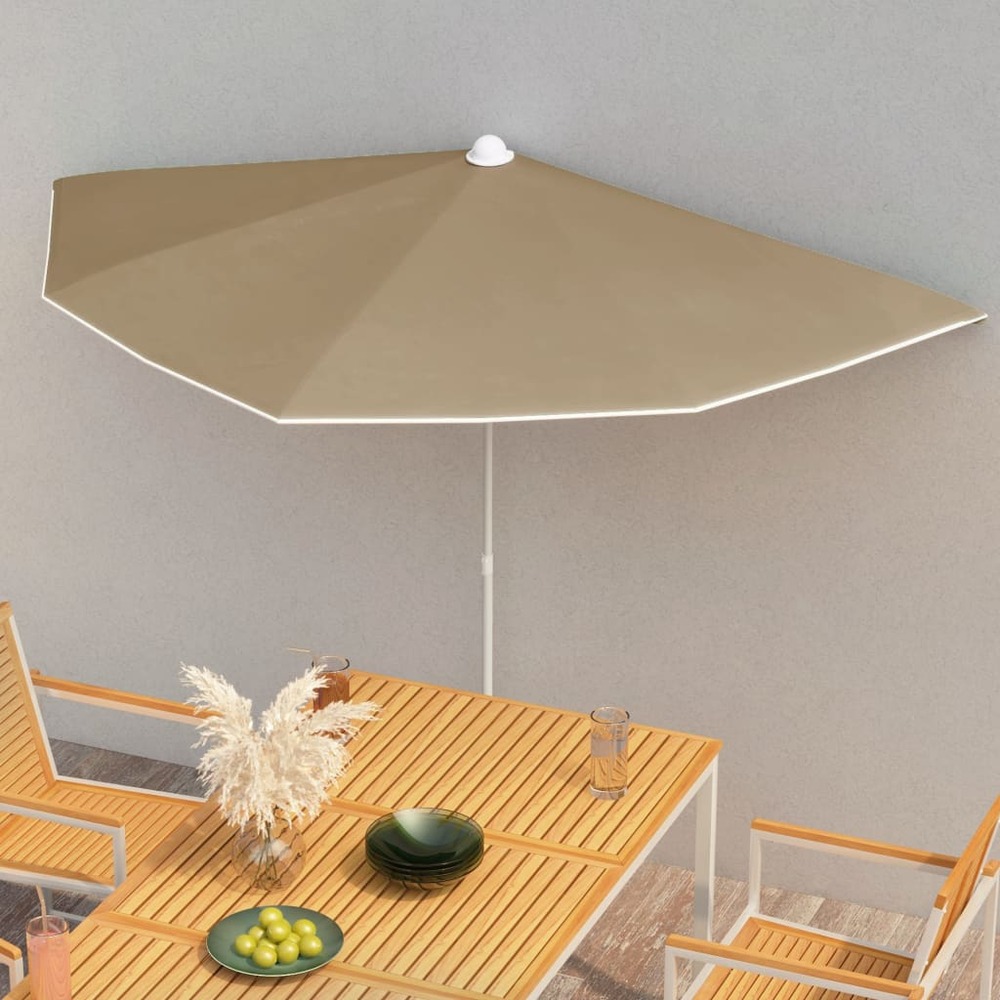 Demi-parasol de jardin avec mât 180x90 cm taupe